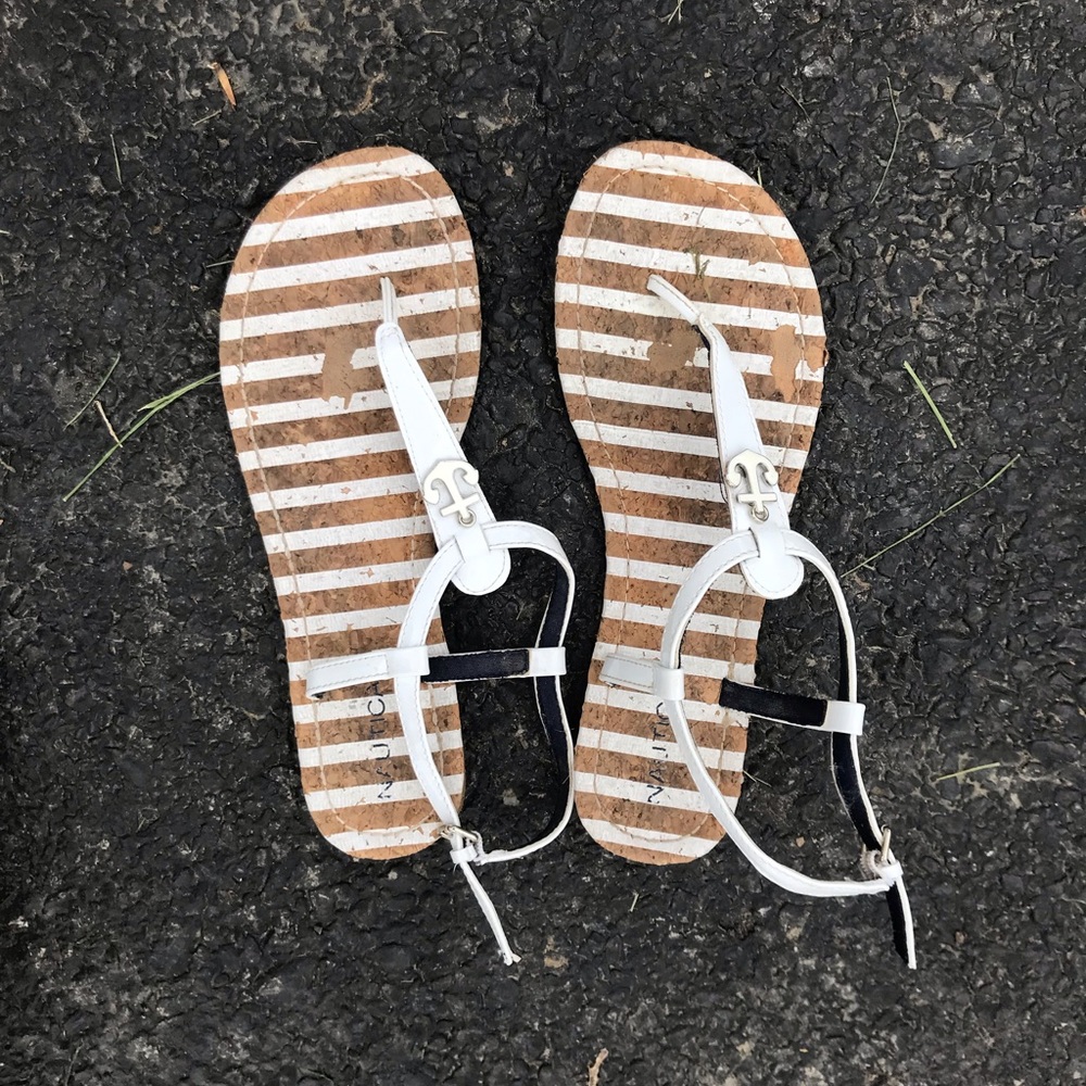 WHITE NAUTICAL STRAPPED SANDALS